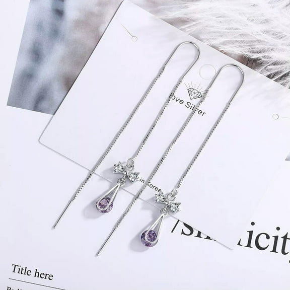 K-KED Long Threader Earrings Ear Threads Pull Through 925 Silver Women