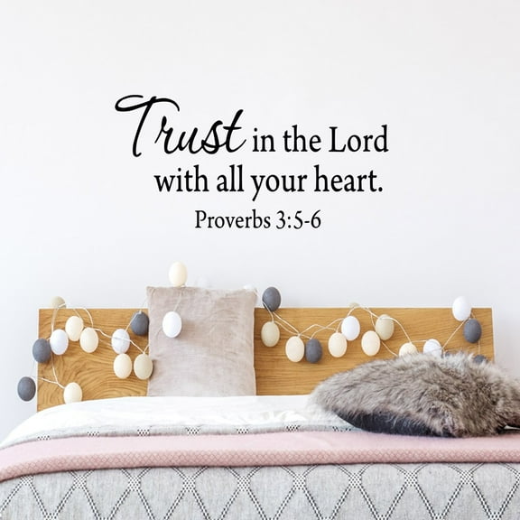 VWAQ Trust In The Lord With All Your Heart Proverbs Inspirational Bible Wall Decal Home Decor (9"H x 22"W Black)
