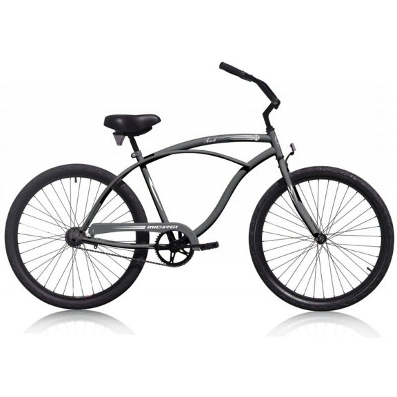 Wonder Wheels 26" Beach Cruiser Coaster Brake Single Speed Bicycle, Bike, Black Spokes One Piece Crank Alloy Black Rims 36H - Matte Gray