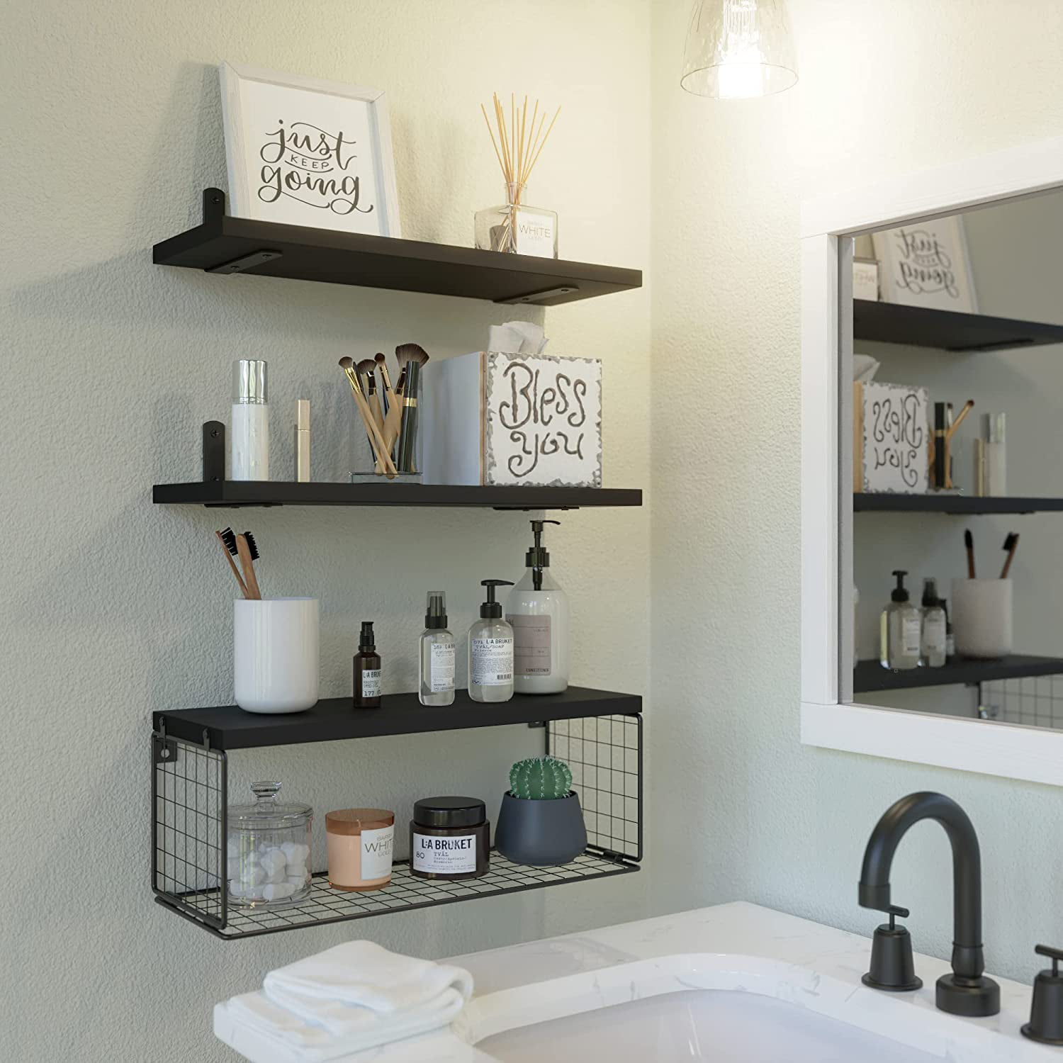 TIVOLI Floating Shelves for Wall Decor, Bathroom Shelves 3-Tier - Burn –  Wallniture