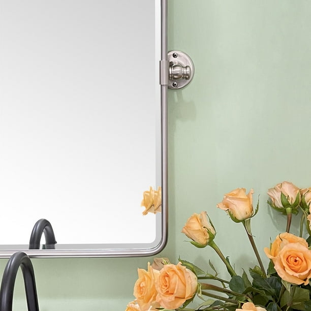 TEHOME Farmhouse Pivot Rectangle Bathroom Mirror Brushed Nickel Metal