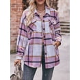 thumbnail image 3 of Arvbitana Women's Short Plaid Print Jacket Lapel Button Shirt with Pockets Long Sleeve Shacket Autumn Winter Casual Outerwear S/M/L/XL, 3 of 7