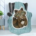 thumbnail image 4 of Cartoon Soft Flannel Fleece Throw Blanket, Raccoon Meditating on Blue Meadow Spring Flowers Graphic Art, Cozy Plush for Indoor and Outdoor Use, 50" x 70", Dark Green Turquoise, by Ambesonne, 4 of 5