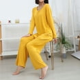 thumbnail image 7 of Tnhcen Women's Summer Lightweight Solid Color Modal Cotton Polyester Long Sleeve Long Pants Pajama Set Elastic Waist Drawstring Breathable Comfortable Loungewear, 7 of 7