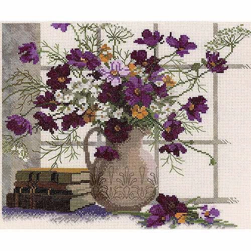 Rto Blooming Cosmos Counted Cross Stitch Kit 12 1 2 X 10 5 8 14 Count Walmart Com