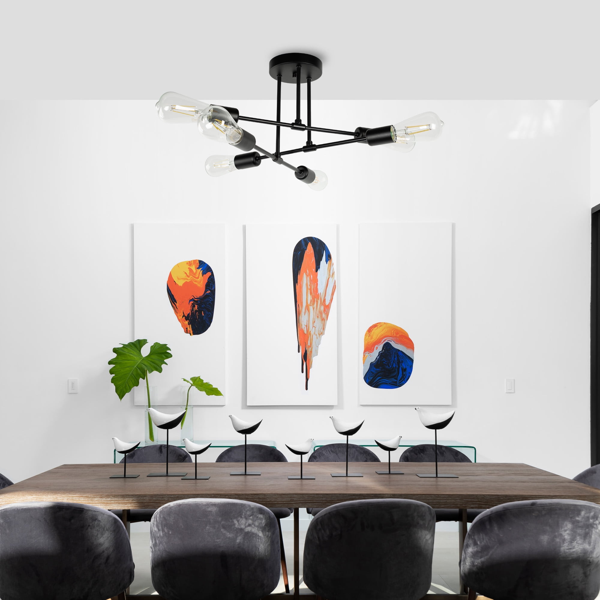 Briignite 6 Light Modern Flush Mount Ceiling Light Fixture,Industrial Lighting for Dining Room Living Room Bedroom Kitchen