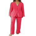 thumbnail image 1 of Women‘s Lounge Set  Textured Solid Color Long Sleeve Shirts Tops and Pants, 1 of 9