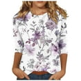 thumbnail image 1 of Pisexur Hauts pour Femmes Mode T-Shirts à Imprimé Floral Col Rond Manches 3/4 Tee Tops Tendance Blouses d'Été et d'Automne, 1 of 4
