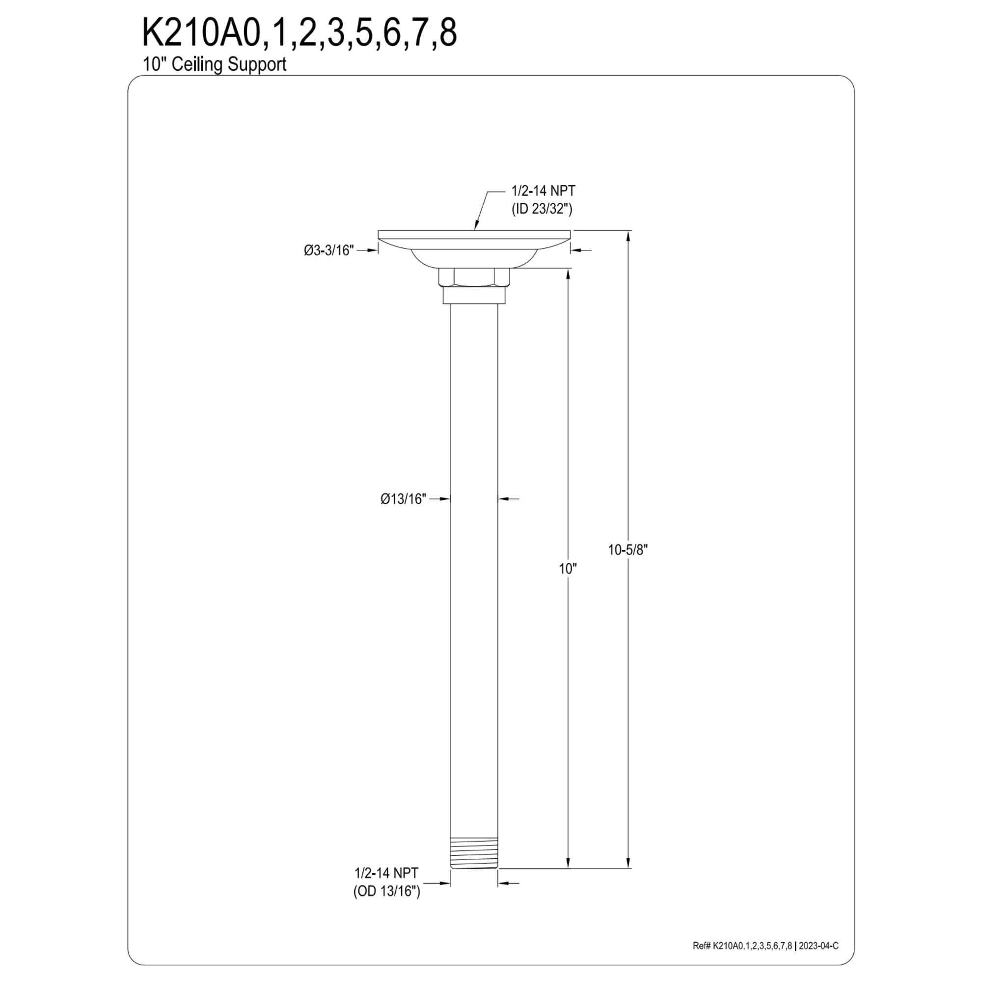 Kingston Brass K210A2 Trimscape 10-Inch Rain Drop Ceiling Mount Shower Arm with Round Flange in Polished Brass