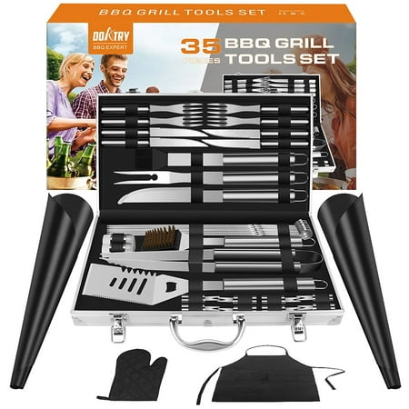 BBQ Grill Tools Set with 35 Barbecue Accessories - Stainless Steel Grill Utensils with Aluminium Storage Case - Complete Outdoor Grilling Kit for Family,Friend & Colleague, Best Gift for