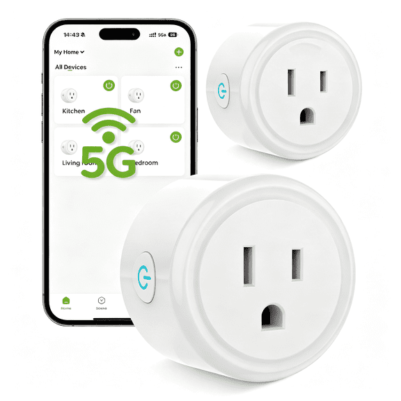 GJX 5G 15A Wifi Smart Plug Compatible with Alexa and Google Home, Outlet Timer Smart Home Wifi Outlet Timer with Remote Control, 5Ghz and 2.4Ghz Wi-Fi Sockets, Etl Fcc Listed, White, 4 Pack