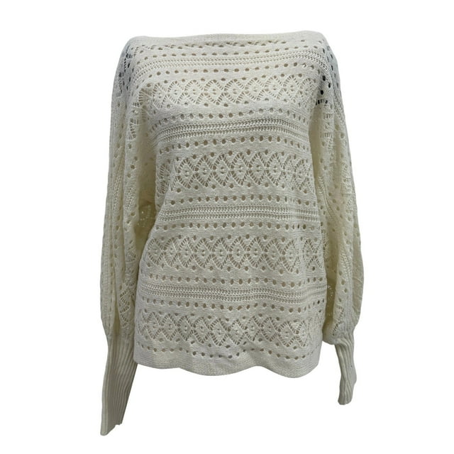SGMVNU Cardigans pour Femmes Style Décontracté Chandail Tricoté Manches Chauve-Souris Chandail en Dentelle Crochet Surdimensionné Décontracté Confortable Hiver Automne Col Roulé Haut Chandails Douillets pour Femmes (Blanc, m)
