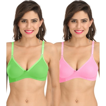 

Ossirrio Women s Everyday Non Padded Non Wired 3/4th Coverage T-Shirt Bra with Free Transparent Strap Pink Green