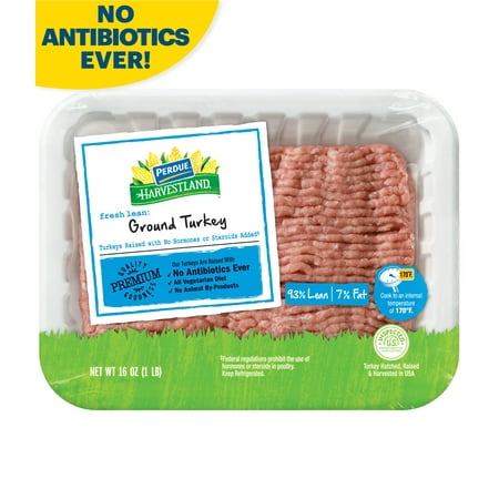 Perdue Harvestland, No Antibiotics Ever, Fresh Ground Turkey, 93% Lean 7% Fat, 1 lb Tray