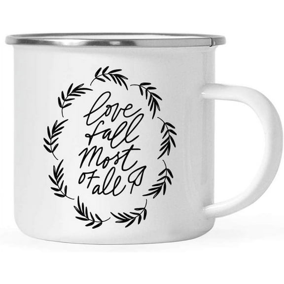 Koyal Wholesale Fall Autumn Season 11oz. Stainless Steel Campfire Coffee Mug Gift, Love Fall Most of All, 1-Pack