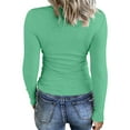 thumbnail image 2 of Lixiuxyad Womens Long Sleeve Neck Ribbed Knit Fitted Casual Tops Tee Slim Basic Shirts Womens Summer T Shirts,Green S, 2 of 6