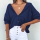 thumbnail image 4 of Blusa de manga larga de gran tamaño con cuello vuelto y un solo pecho con bolsillo frontal para mujer, blusa informal de gran tamaño para verano, 4 of 7