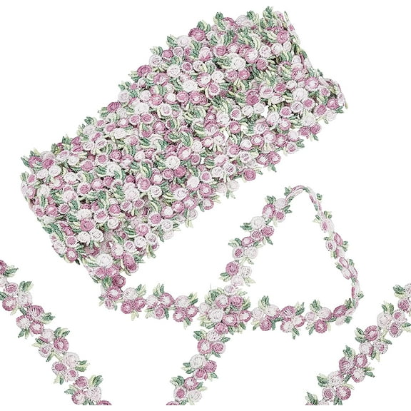 5 Yards Flower Trim Ribbon Light Purple Flower DIY Lace Applique Sewing Craft Lace Edge Trim for Wedding Dresses Embellishment DIY Party Decor Clothes Pink