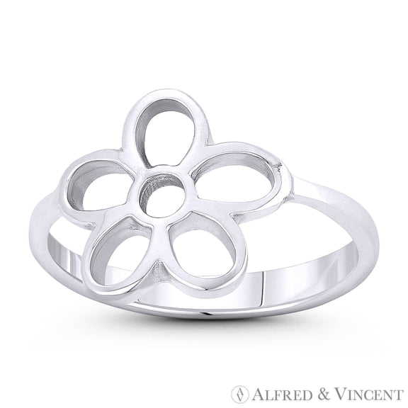 5-Petal Daisy Flower Charm Right-Hand Stackable Boho Ring in .925 Sterling Silver