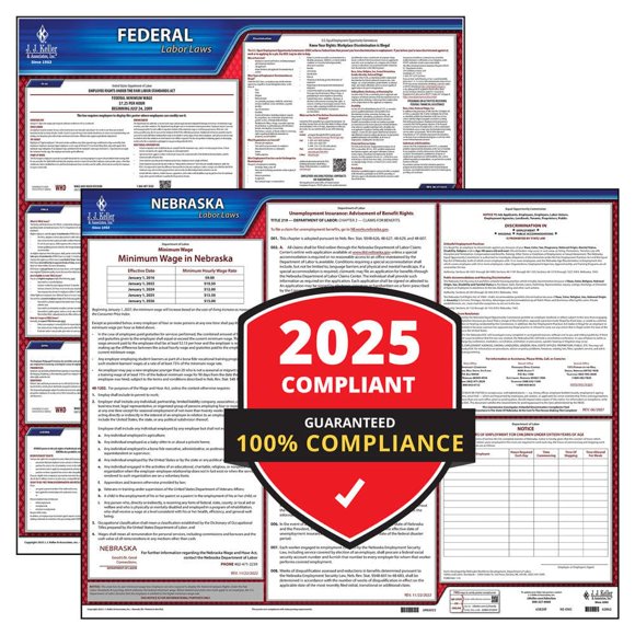 2025 Ensemble d'Affiches sur le Droit du Travail Nebraska et Fédéral (Anglais, État NE) - Affiches Laminées Conformes OSHA, J. J. Keller & Associates, Inc.