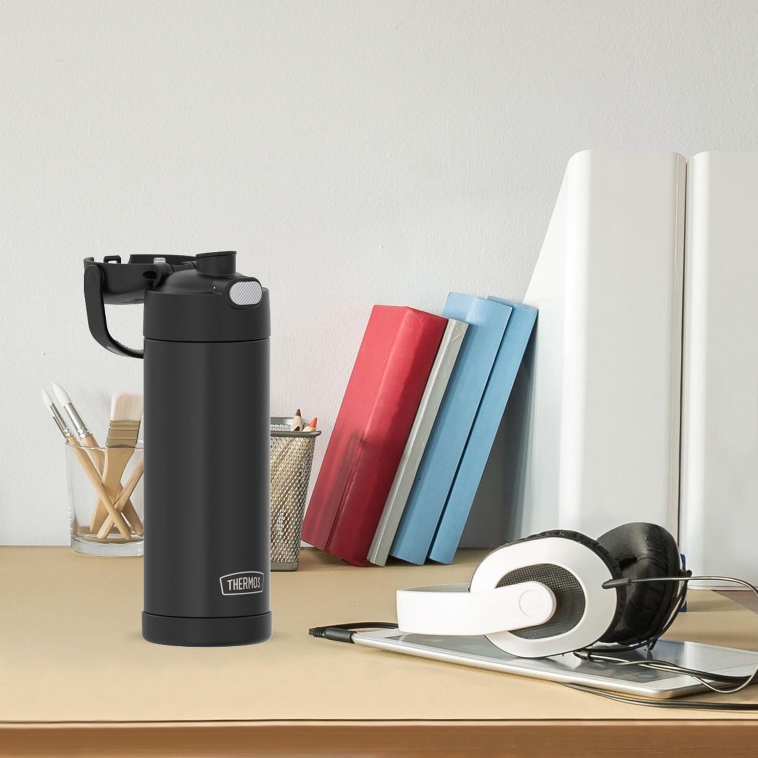 Thermos Kids Stainless Steel Vacuum Insulated Funtainer Water Bottle with Spout Lid, 470 ml, Black, 16 OZ/473 ml, Black