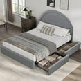 thumbnail image 3 of Full Size Boucle Bed Frame with 2 Storage Drawers, Soft Upholstered Platform Bed Frame with Round Headboard, Heavy Duty, Wooden Slats, Noise Free, No Box Spring Needed, Grey, 3 of 8