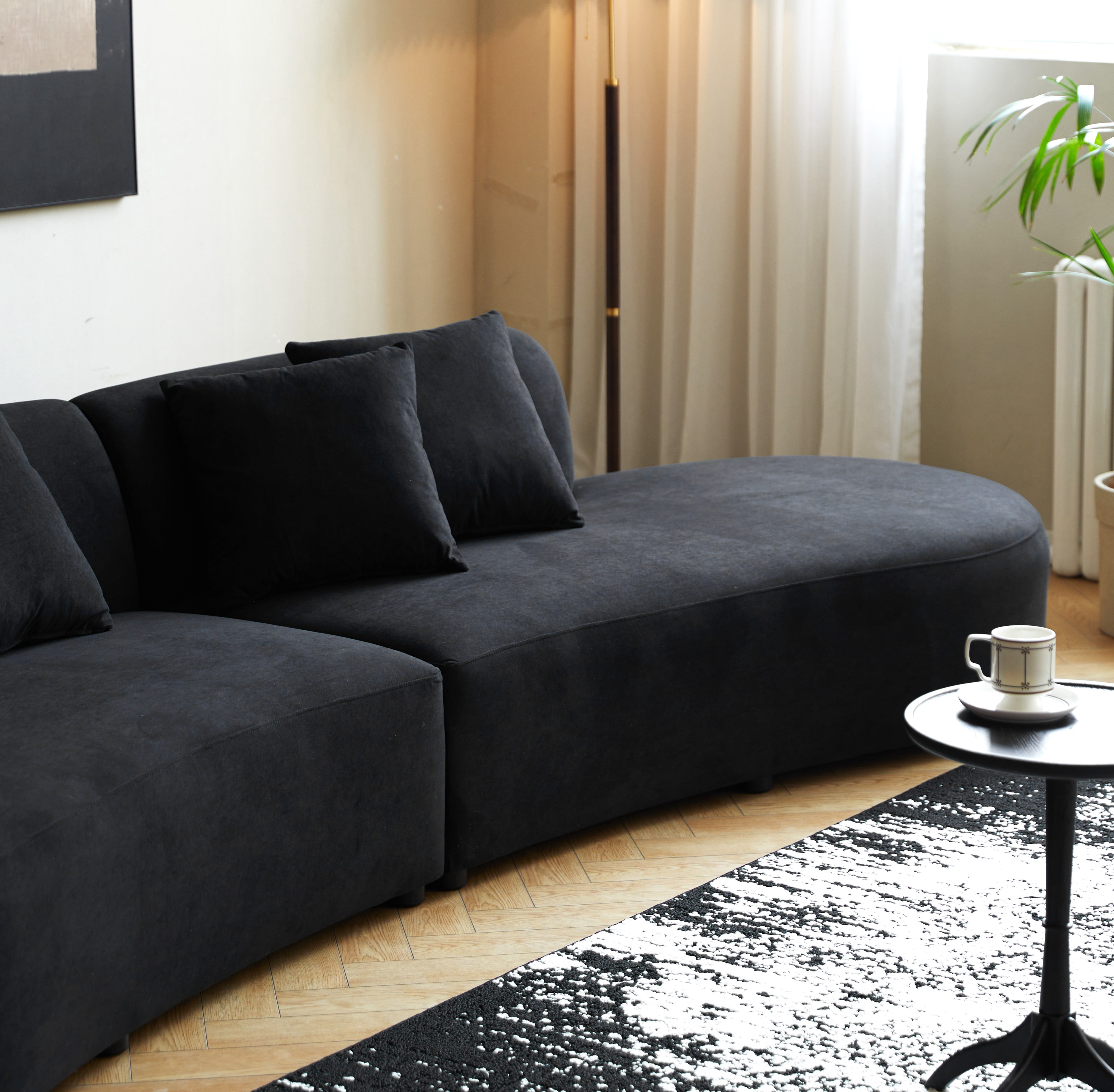 US Pride Furniture 132.3 inch Large Size Elegant Half Moon Design Curved 6-Seat Sofa with High-Density Foam Filled Black