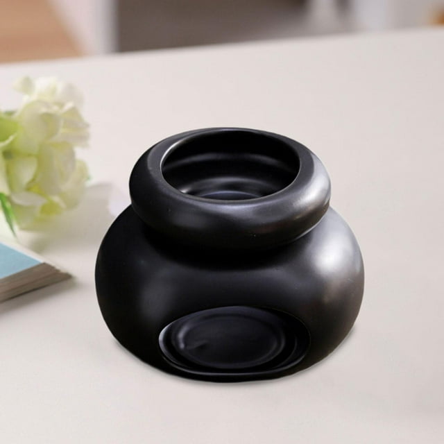 Quemador , difusor de aceite, quemador de aceite esencial de cerámica, quemador de tarta de aceite para dormitorio, sala de Yoga, decoración Negro