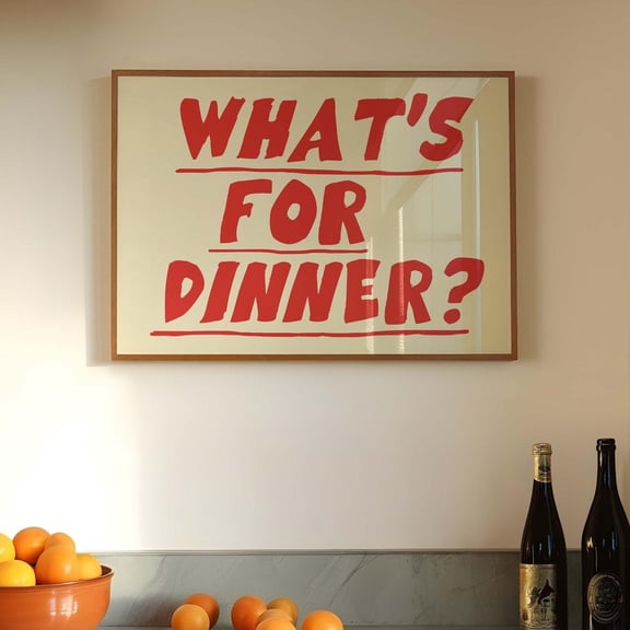 Funny Kitchen Print: What'S For Dinner, Red Typography UNFRAMED PAPER POSTER, Home Decor, Vintage Gift, Living Room Dercor