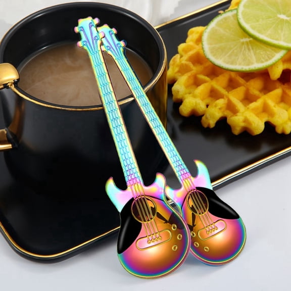 Tableware Stainless Steel Guitar Spoon Coffee Spoon Stirring Spoon Titanium Plated Ice Bar Music Bar Spoon Unique Small for Music Lovers