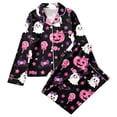 thumbnail image 2 of CUZIBR Baby Pajamas For Girls Halloween Long Sleeve Bow Print Button Down Shirt And Pants 2 PC Sleepwear Ghost Pumpkin Witch Graphic Lapel Smooth Leisure Casual Daily Nightwear,Black,2-3 Years, 2 of 3