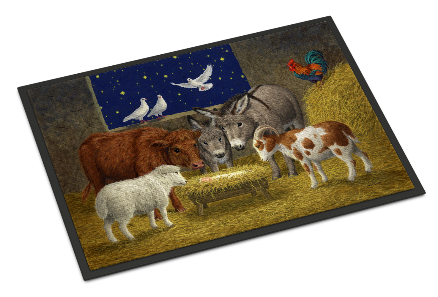 Animals at Crib Nativity Christmas Scene Door Mat