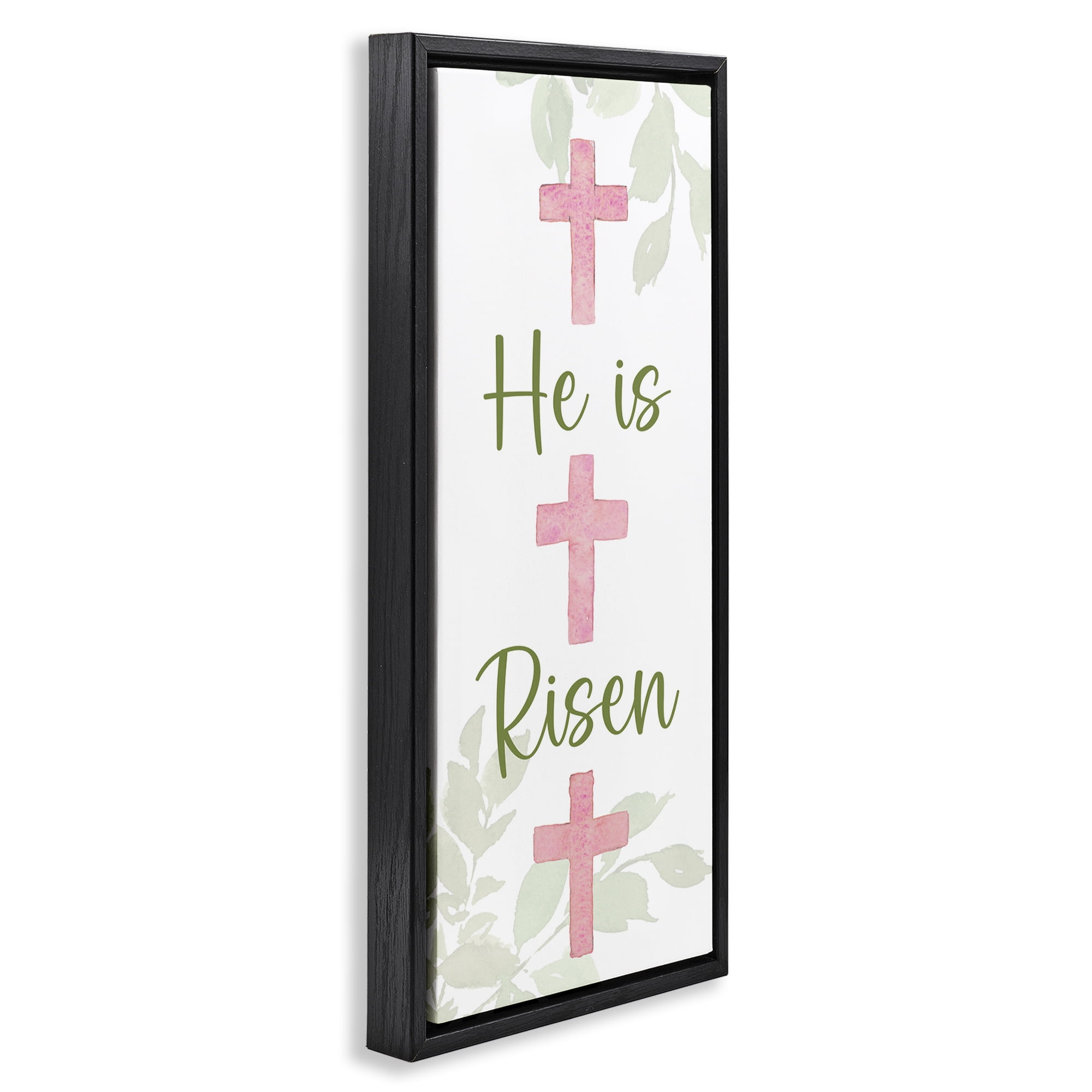 Stupell Industries He Is Risen Proverb Religious Painting Black Floater Framed Art Print Wall Art, 15 x 31