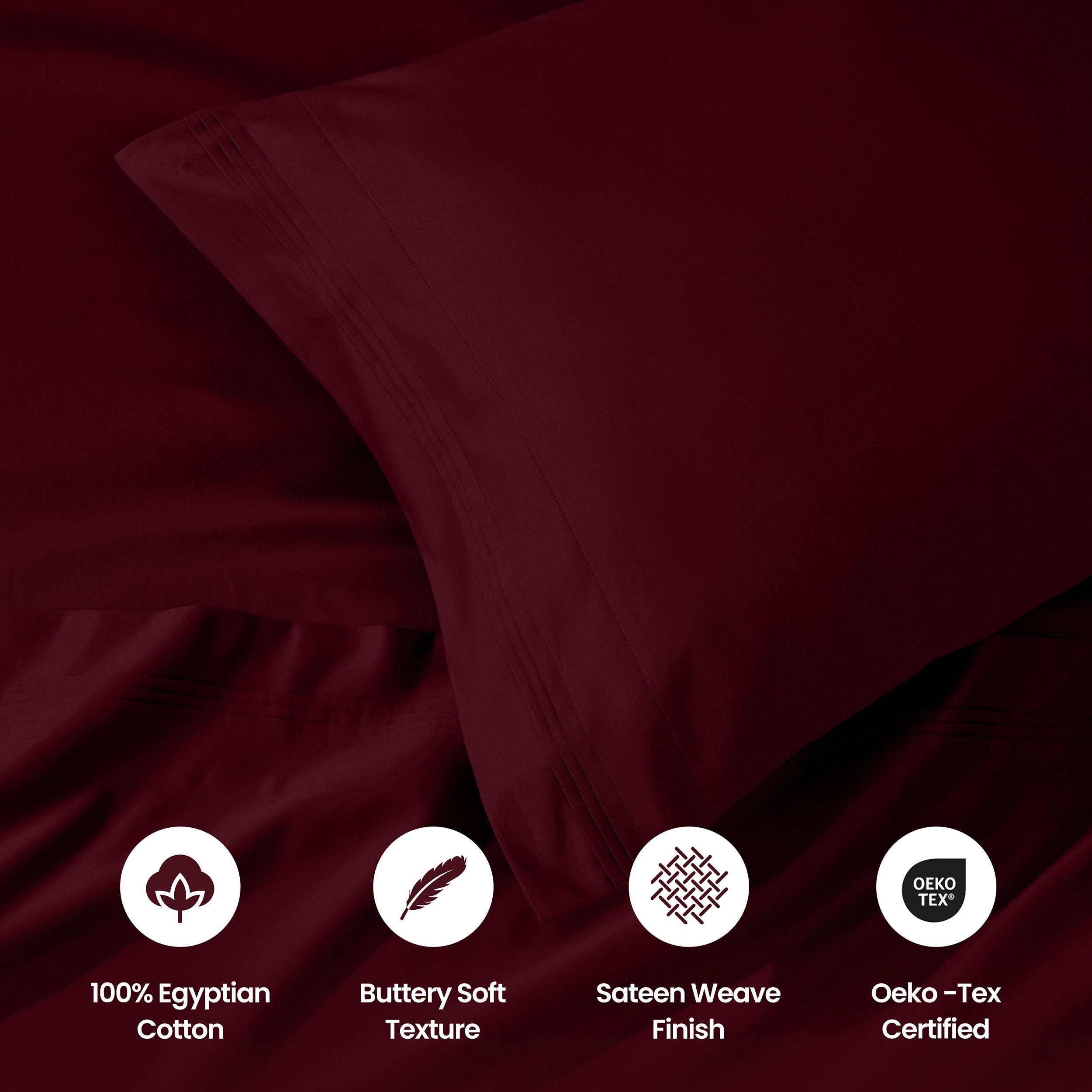 Superior 1000 Thread Count Egyptian Cotton Sheet Set, Deep Pocket Bed Sheets, Queen, Burgundy