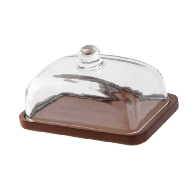 Soporte para tartas con tapa, mantequillera rectangular, cúpula decorativa para postres con base Color de la madera
