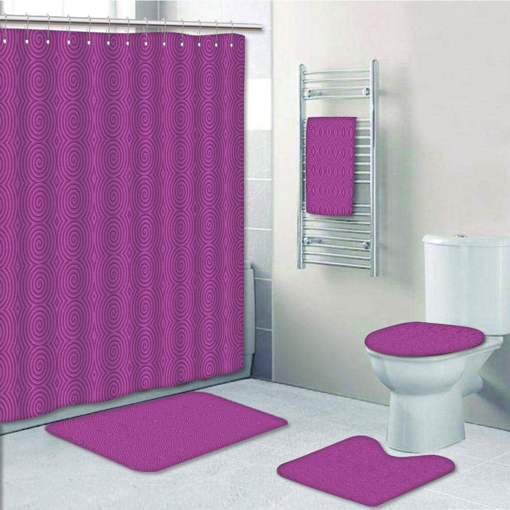 BubbleGum Girl Bathroom Rug Set Shower Curtain NonSlip Toilet Lid Cover Bath Mat 