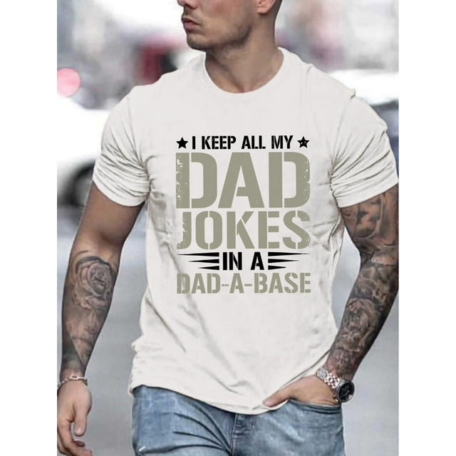Men's Casual Fashion T-Shirt with Unique 'Dad Jokes' Print - Crew Neck, Machine Washable - Perfect for Summer