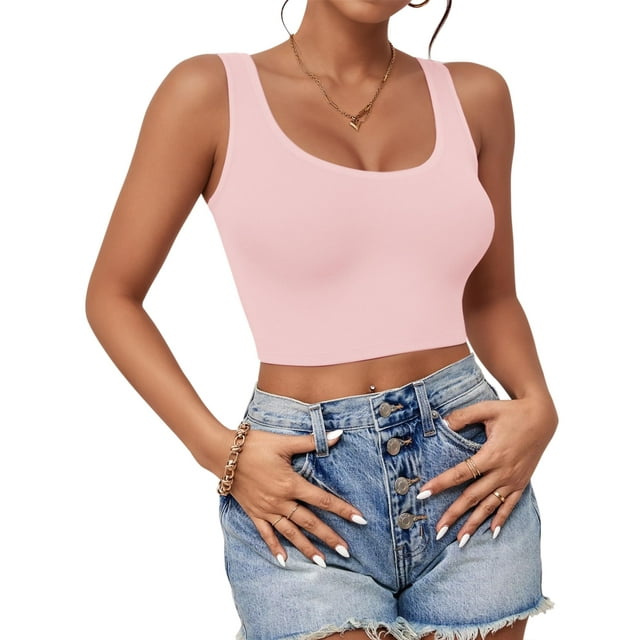 Top corto AURUZA sin mangas con cuello en U para mujer, rosa, talla M