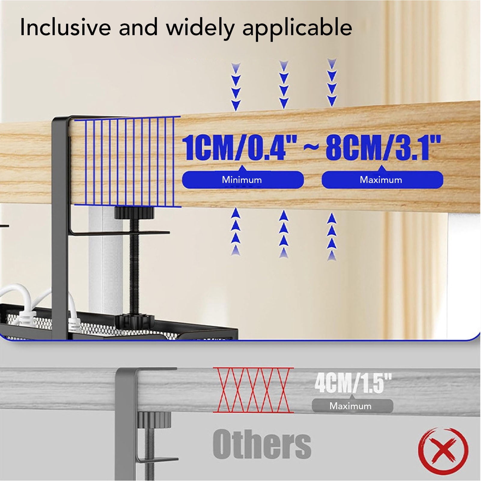 Riousery Under Desk Cable Management Tray, Carbon Steel Cord Organizer Basket for Study Office, Includes Ties & Mounting Hardware, Black, 13.77 inches / 35 cm