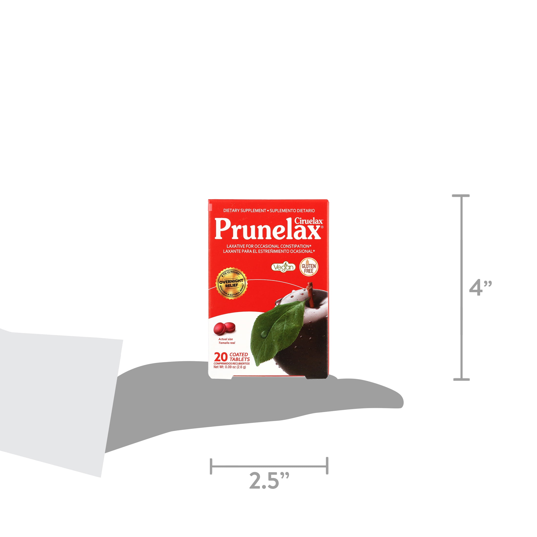 Prunelax Ciruelax Regular Strength Natural Laxative Minitabs with Senna, Vegan & Gluten-Free for Gentle Overnight Relief, 20 Count
