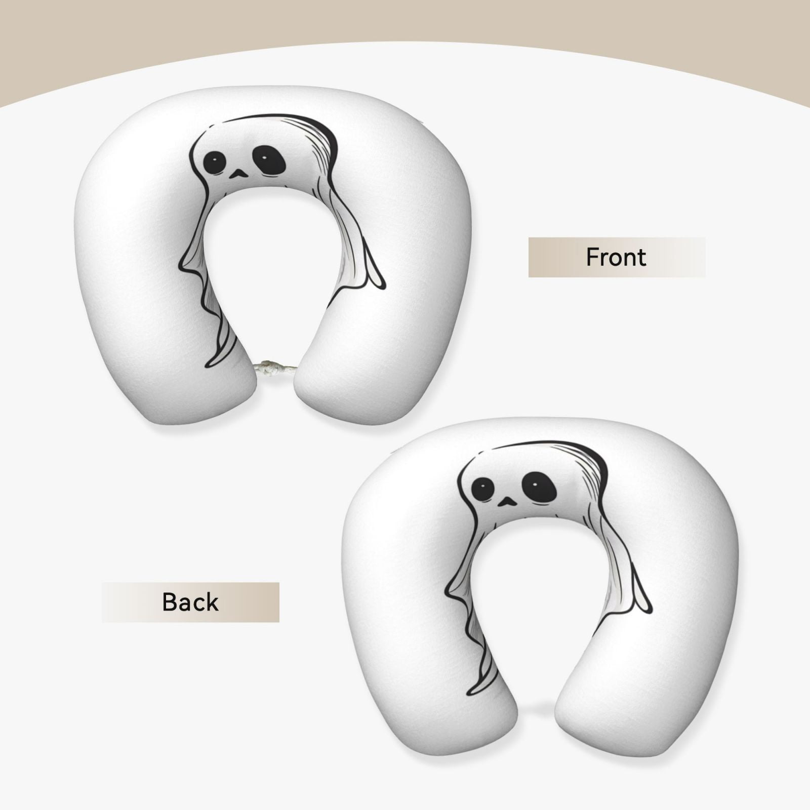 Xecao Cute Ghost Simple Drawing Print Memory Foam Cervical Neck Pillow Versatile U-Shaped Pillows for Home,Office,Camping,Travelling,Soft Washable Cover