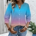 thumbnail image 5 of Bbyeadc Button Up Shirts for Women 3/4 Length Sleeve Round Neck Top Tie Dye Breathable Top Fashion Loose Summer T-Shirt,Blue(XXL), 5 of 5