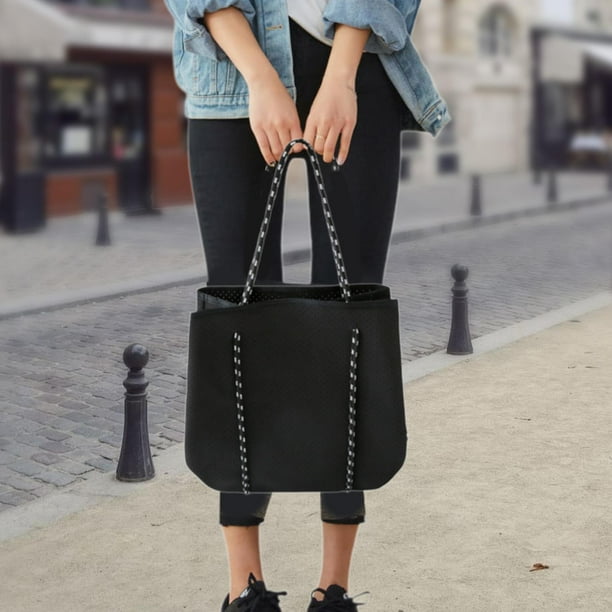 Bolsa de neopreno para mujer Yinane impermeable con agujeros para viajar picnic gimnasio negro