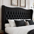 thumbnail image 7 of Miniyam King Size Wingback Bed with 52" Velvet Upholstered Headboard, Nailhead Trim, Sturdy Wood Slats for Adults, Black, 7 of 7