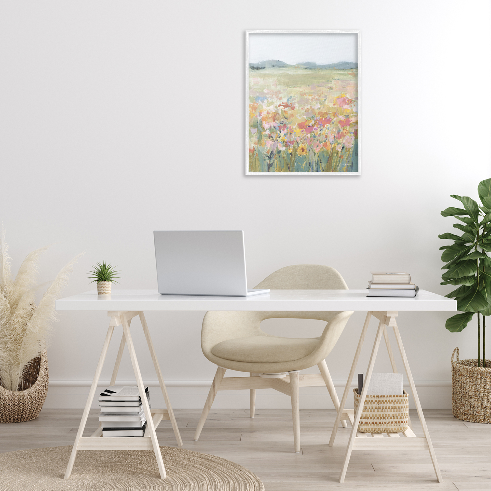 Stupell Industries Soft Wildflower Meadow Landscape Painting White Framed Art Print Wall Art, 24 x 30