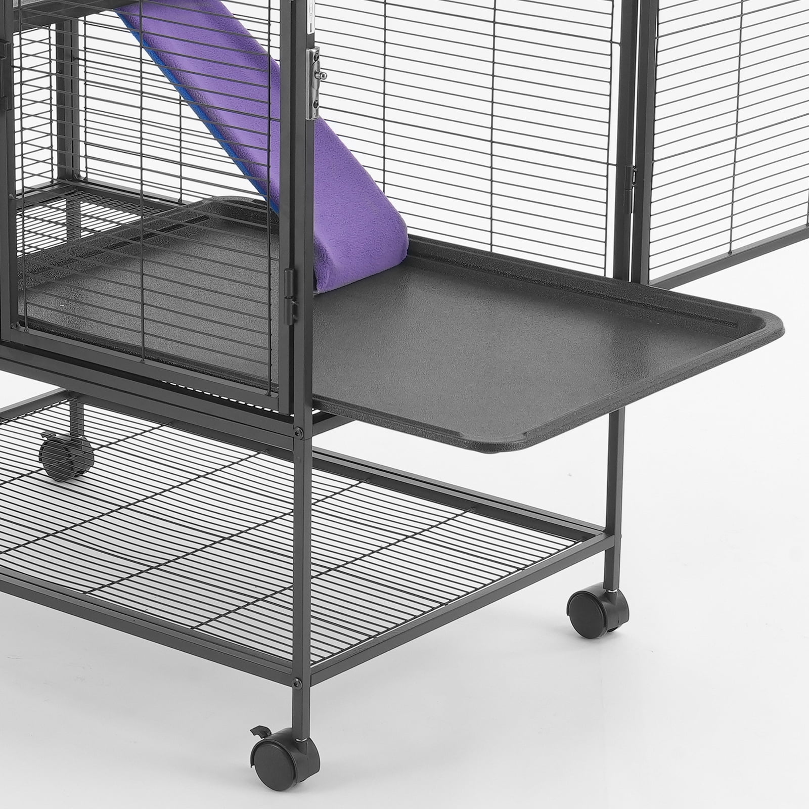 36" Metal Small Animal Cage 2-Tier Rolling Ferret Cage with Tray A Ramp