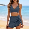 thumbnail image 5 of Fmbrln Bikini Sets for Women with Skirts 2 Piece Swimsuits Fashion V Neck Adjustable Strap Side Drawstring Ruffle Hem Solid Bathing Suits, 5 of 9