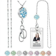 GUUYOO Strong Pretty Lanyard Necklace for ID Badges Holder and Keys for Women Stainless Steel Diffuser Metal Lanyard Necklace Silver Chain with Badge Clip for Teachers Nurse Tree of life 4