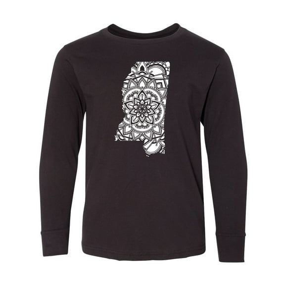 Inktastic Mississippi Silhouette Mandala Long Sleeve Youth T-Shirt