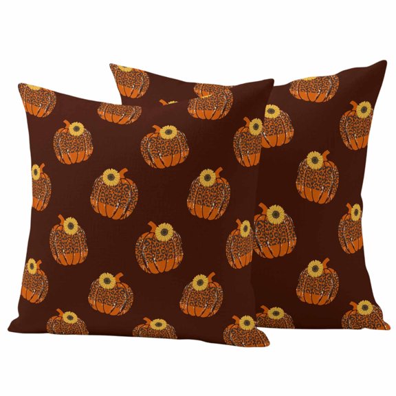 Leopard Pumpkin Fall Outdoor Waterproof Pillow Covers, Thanksgiving Sunflower Botanical Brown Decorative Square Throw Pillowcase Sofa Cushion Sham for Patio/Couch/Chair, 16"x16" 2 Pack